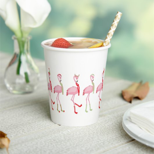 Cute Pink Flamingo Kerstmis Patroon Papieren Bekers (Insitu)