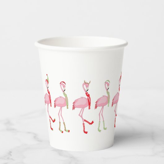 Cute Pink Flamingo Kerstmis Patroon Papieren Bekers (Voorkant)