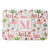 Cute Pink Flamingo Kerstmonogram Initiaal Badmat (Voorkant)