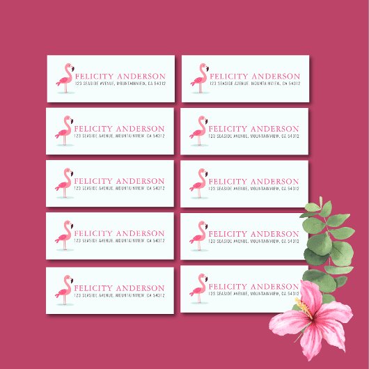 Cute Pink Flamingo Kids Birthday Party Address Etiket