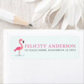 Cute Pink Flamingo Kids Birthday Party Address Etiket (Insitu)