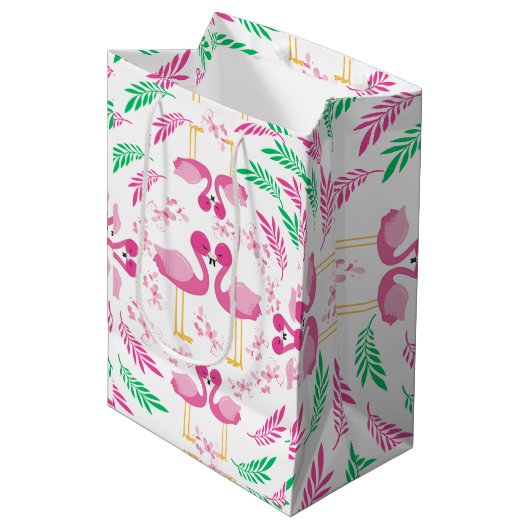 Cute Pink Flamingo Medium Cadeauzakje (Voorkant Gekanteld)