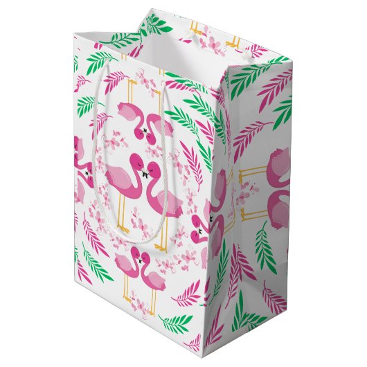 Cute Pink Flamingo Medium Cadeauzakje (Achterkant Gekanteld)