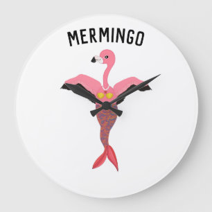 Cute Pink Flamingo Mermaid Mythical Creature Grote Klok