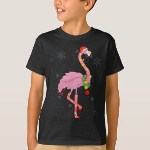 Cute Pink Flamingo met sneeuw, licht en kerstmis T-shirt