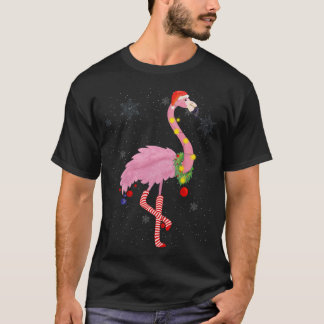Cute Pink Flamingo met sneeuw, licht en kerstmis T-shirt