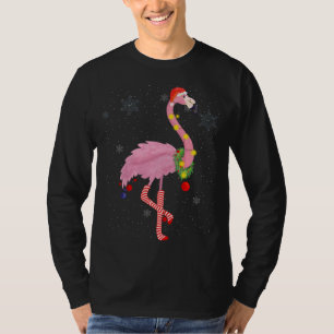 Cute Pink Flamingo met sneeuw, licht en kerstmis T-shirt