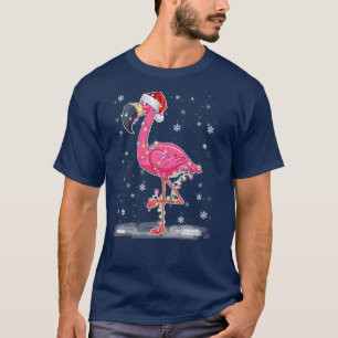 Cute Pink Flamingo met sneeuw, licht en kerstmis T-shirt