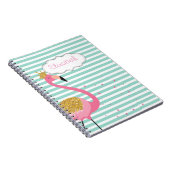 Cute Pink Flamingo Mint Green White Stripes Notitieboek (Rechterzijde)