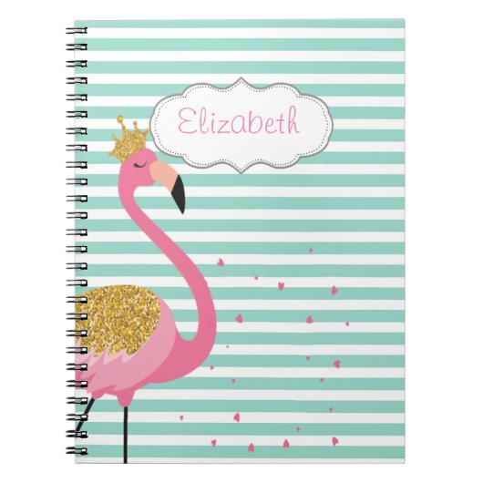 Cute Pink Flamingo Mint Green White Stripes Notitieboek (Voorkant)