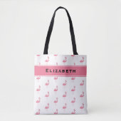 Cute Pink Flamingo Monogrammed Name Stylish Girly Tote Bag (Voorkant)