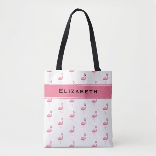 Cute Pink Flamingo Monogrammed Name Stylish Girly Tote Bag (Voorkant)