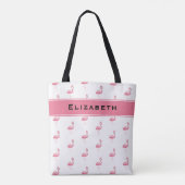 Cute Pink Flamingo Monogrammed Name Stylish Girly Tote Bag (Achterkant)