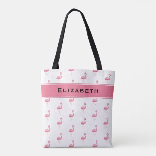 Cute Pink Flamingo Monogrammed Name Stylish Girly Tote Bag (Achterkant)