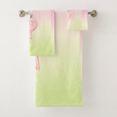 Cute Pink Flamingo Ombre Striped Bad Handdoek (Insitu)