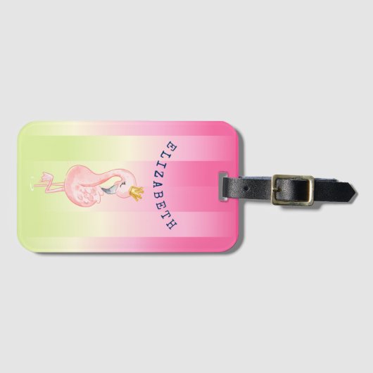 Cute Pink Flamingo Ombre Striped Bagagelabel (Voorkant (horizontaal))