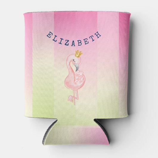 Cute Pink Flamingo Ombre Striped Blikjeskoeler (Voorkant)