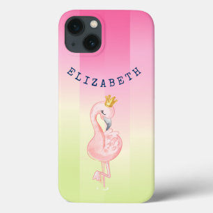 Cute Pink Flamingo Ombre Striped Case-Mate iPhone Case