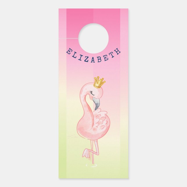 Cute Pink Flamingo Ombre Striped Deurhanger (Voorkant)