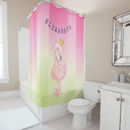 Cute Pink Flamingo Ombre Striped Douchegordijn