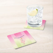 Cute Pink Flamingo Ombre Striped Kartonnen Onderzetters (Insitu)