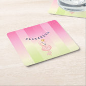 Cute Pink Flamingo Ombre Striped Kartonnen Onderzetters (Schuin)