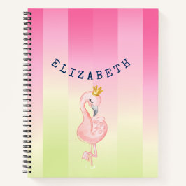 Cute Pink Flamingo Ombre Striped Notitieboek