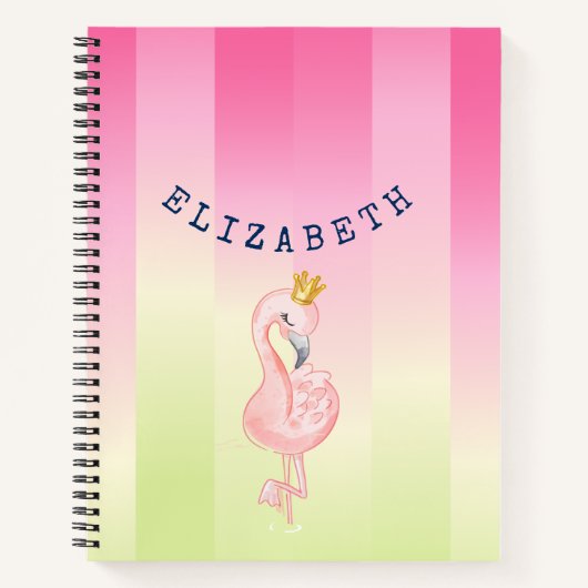 Cute Pink Flamingo Ombre Striped Notitieboek (Voorkant)