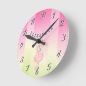 Cute Pink Flamingo Ombre Striped   Ronde Klok (Hoek)