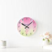 Cute Pink Flamingo Ombre Striped   Ronde Klok (Huis)