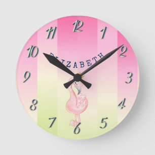 Cute Pink Flamingo Ombre Striped   Ronde Klok