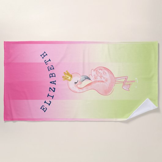 Cute Pink Flamingo Ombre Striped Strandlaken (Voorkant)
