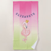 Cute Pink Flamingo Ombre Striped Strandlaken (Voorkant)