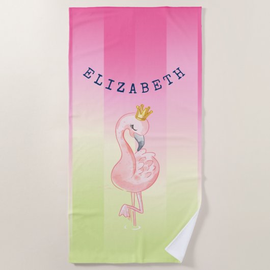 Cute Pink Flamingo Ombre Striped Strandlaken (Voorkant)