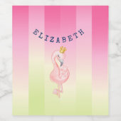 Cute Pink Flamingo Ombre Striped Wijn Etiket (Enkel label)