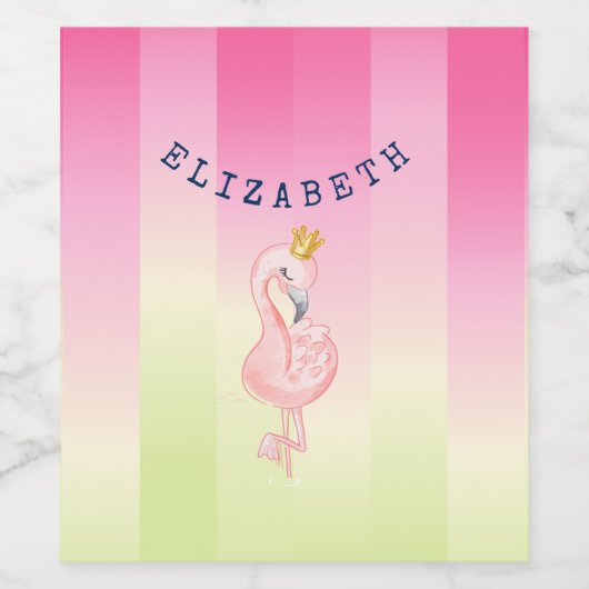 Cute Pink Flamingo Ombre Striped Wijn Etiket (Enkel label)