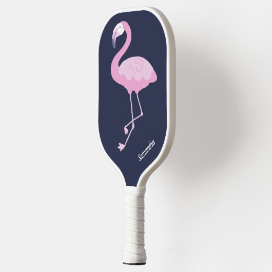 Cute Pink Flamingo on Dark Blue met Name Pickleball Paddle (Links)