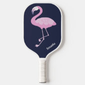 Cute Pink Flamingo on Dark Blue met Name Pickleball Paddle (Voorkant)