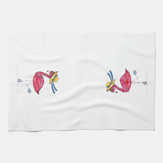 Cute Pink Flamingo on Schaatsen Theedoek (Horizontaal)