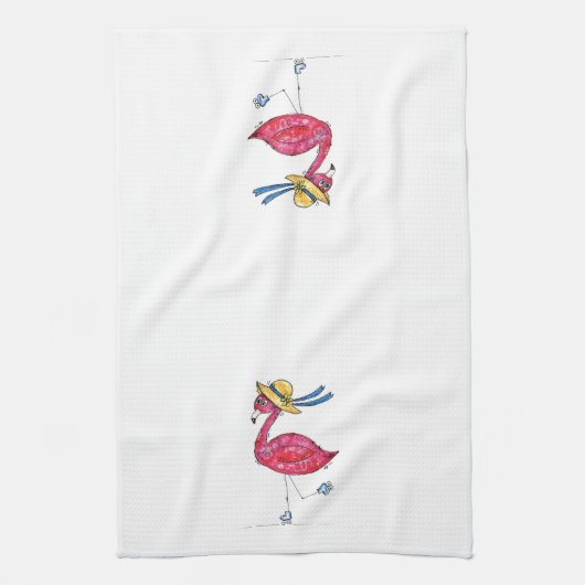 Cute Pink Flamingo on Schaatsen Theedoek (Verticaal)