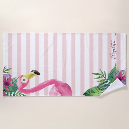 Cute Pink Flamingo Palm Leaves Strandlaken (Voorkant)