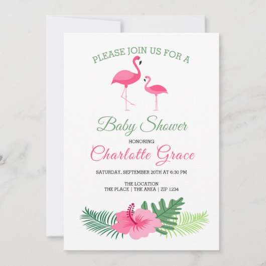 Cute Pink Flamingo Personalized Baby shower Kaart (Voorkant)