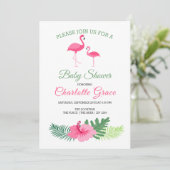Cute Pink Flamingo Personalized Baby shower Kaart (Staand voorkant)