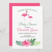 Cute Pink Flamingo Personalized Baby shower Kaart (Voorkant / Achterkant)
