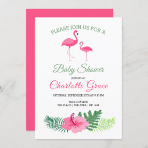 Cute Pink Flamingo Personalized Baby shower Kaart