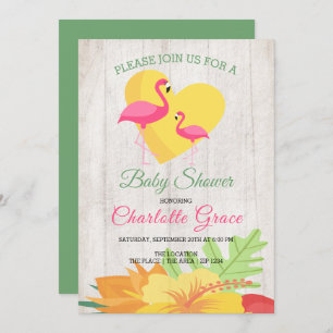 Cute Pink Flamingo Personalized Baby shower Kaart