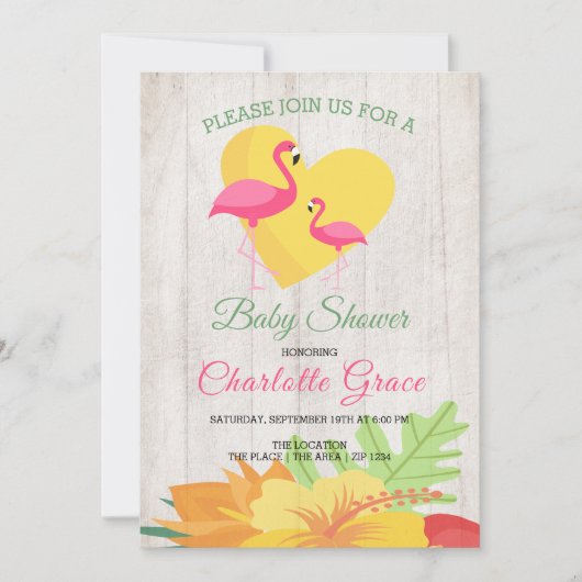 Cute Pink Flamingo Personalized Baby shower Kaart (Voorkant)