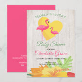 Cute Pink Flamingo Personalized Baby shower Kaart (Voorkant / Achterkant)