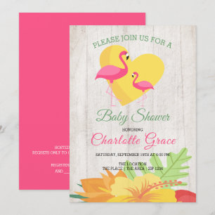 Cute Pink Flamingo Personalized Baby shower Kaart
