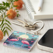 Cute Pink Flamingo Sleutelhanger (Voorkant Rechts)